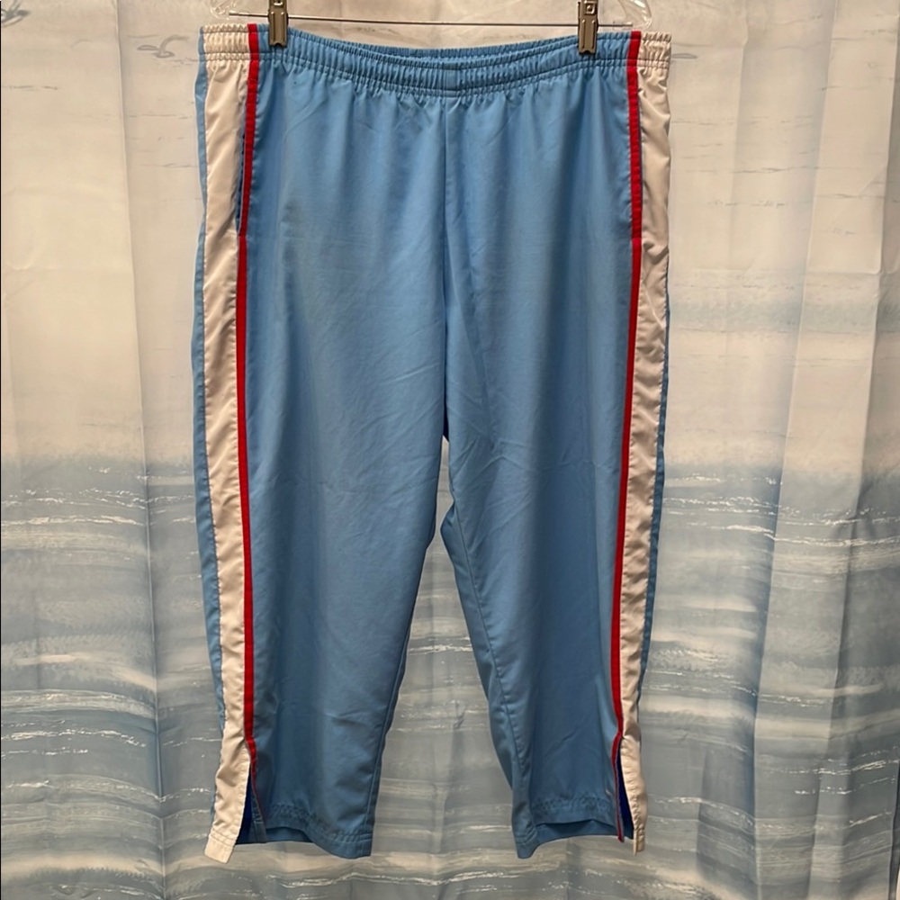 Vintage Nike Blue Track Pants with White and Red Stripes